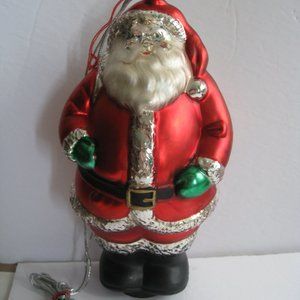 Vtg Dept 56 Large Santa Hand Blown Mercury Glass Christmas Ornament Red Silver 9